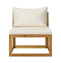 Sectional Middle Sofa & Cream White Cushion Solid Acacia Wood