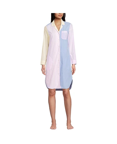 Lands' End Plus Size Cotton Poplin Long Sleeve Sleepshirt Nightgown