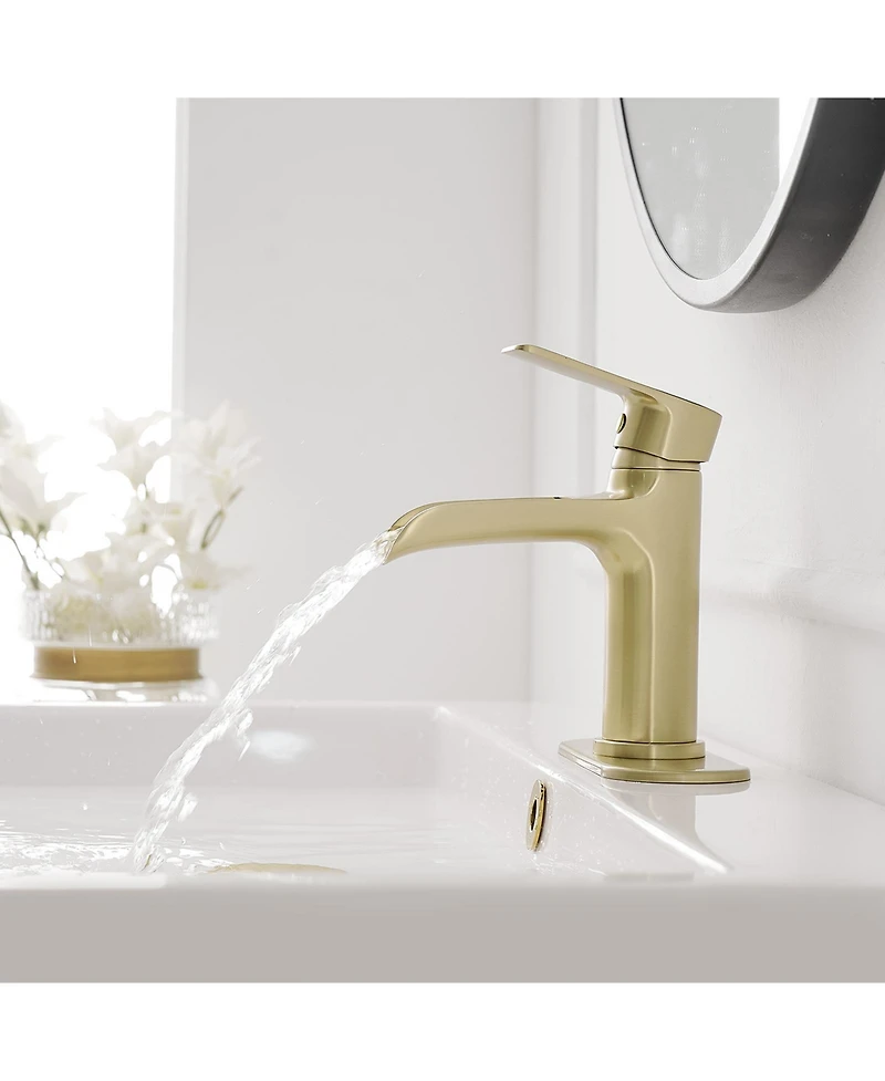 Waterfall Single Hole Single-Handle Low-Arc Bathroom Faucet With Pop-up Drain Assembly Brushed Nickel