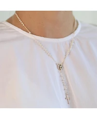 Bling Jewelry Dainty Religious Guardian Angel Rosary Necklace with White Simulated Pearls Gold Plated Brass