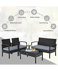 Gymax Patio Garden 4PC Rattan Wicker Furniture Set