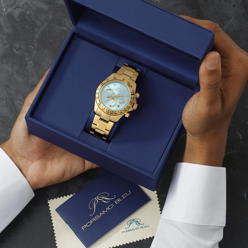 Preston Stainless Steel Gold Tone & Ice Blue Men's Watch 1036BPRS