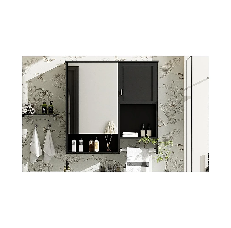 Modern Wall Mount Medicine Cabinet with Mirror and Towel Bar (29" x 28")