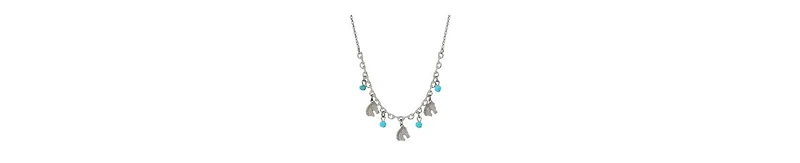 2028 Silver-Tone Horse Turquoise Acrylic Bead Necklace