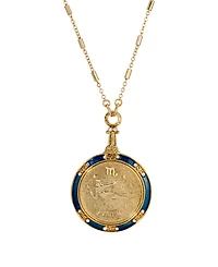 2028 Blue Enamel Crystal Round Zodiac Necklace