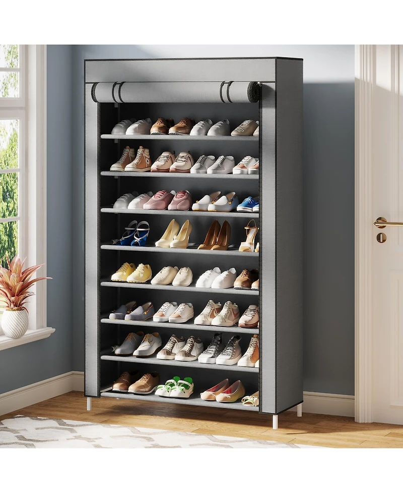 Tribesigns 10 Tier Shoes Rack with Cover,50 Pair Large Shoe Stand, Non-Woven Shoe Storage Cabinet