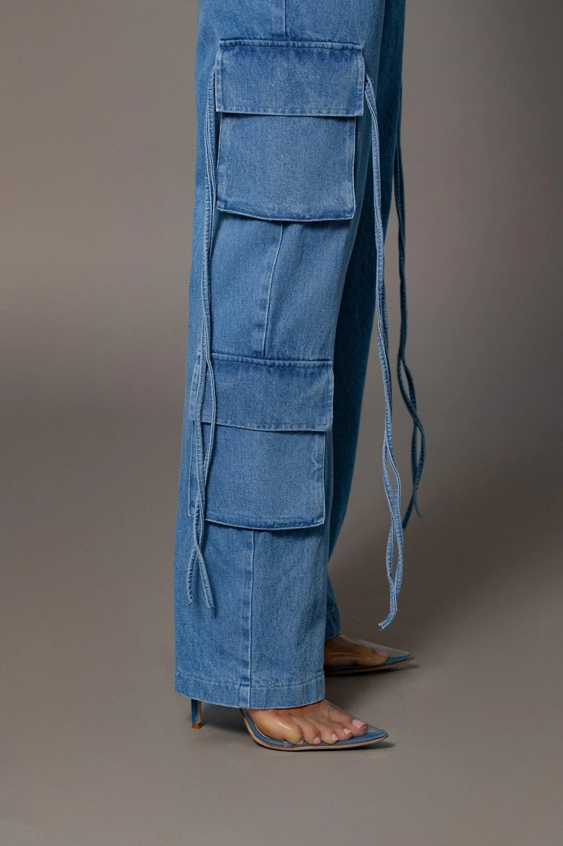 Jluxlabel Women's Medium Wash Jacinda Denim Utility Pants