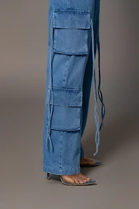 Jluxlabel Women's Medium Wash Jacinda Denim Utility Pants