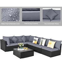 Gymax Set of 7 Rattan Sofa Sectional Conversation Furniture Patio