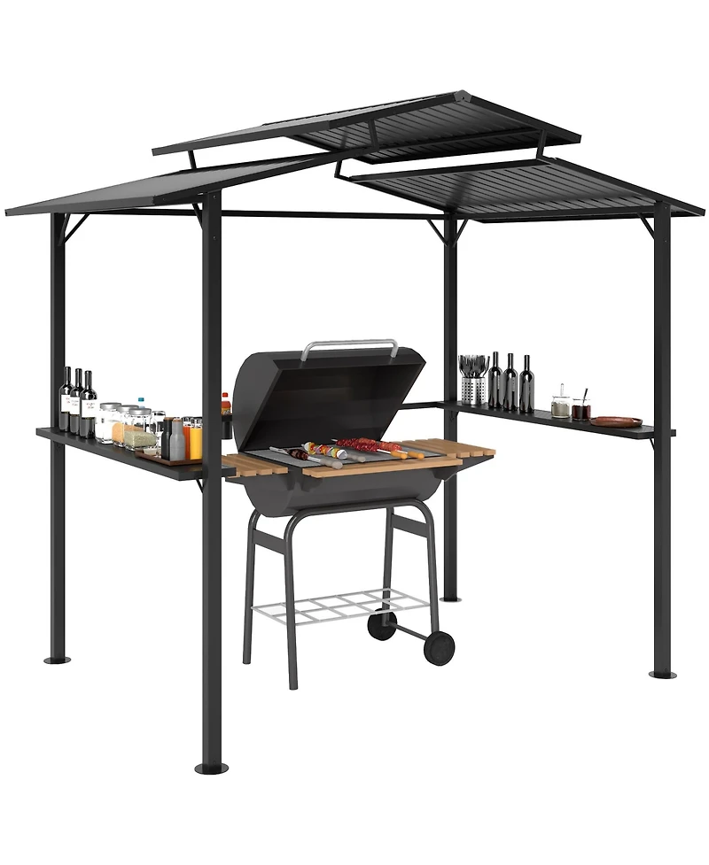Outsunny 8 x 5ft Hardtop Grill Gazebo with Side Shelves and Cup Holders