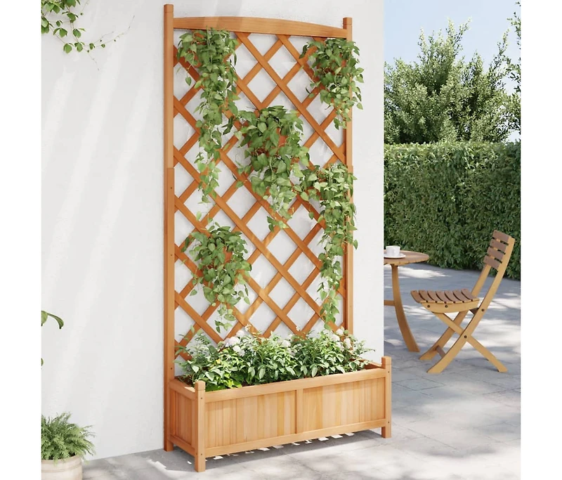 Planter with Trellis Brown Solid Wood Fir