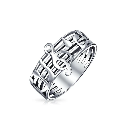Bling Jewelry Silver Ring Musicians: Treble Clef Note Band in Oxidized Sterling Silver