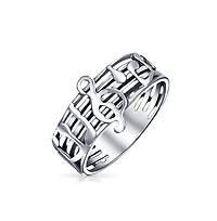Bling Jewelry Silver Ring Musicians: Treble Clef Note Band in Oxidized Sterling Silver