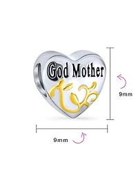 Bling Jewelry Heart Shaped God Mother Charm Bead 14K Gold Plated Sterling Silver Bracelet