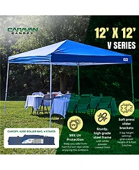 Caravan Canopy Pop-Up Tent V Series 2 12 x 12 ft Slanted Leg Instant Shade, Blue