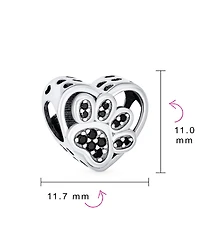 Bling Jewelry Black Cz Heart Paw Print Charm Bead Pet Lovers - Fits European Bracelet