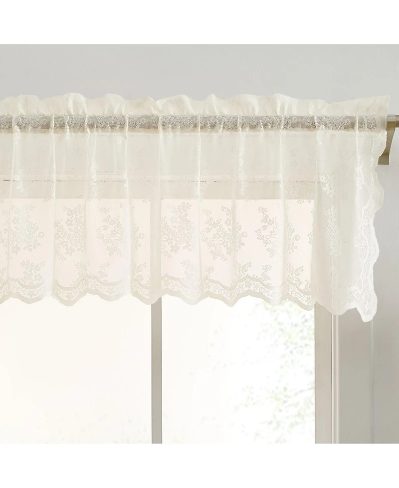 Hlc.me Jolene Floral Rod Pocket Lace Semi Sheer Voile Short Valance for Small