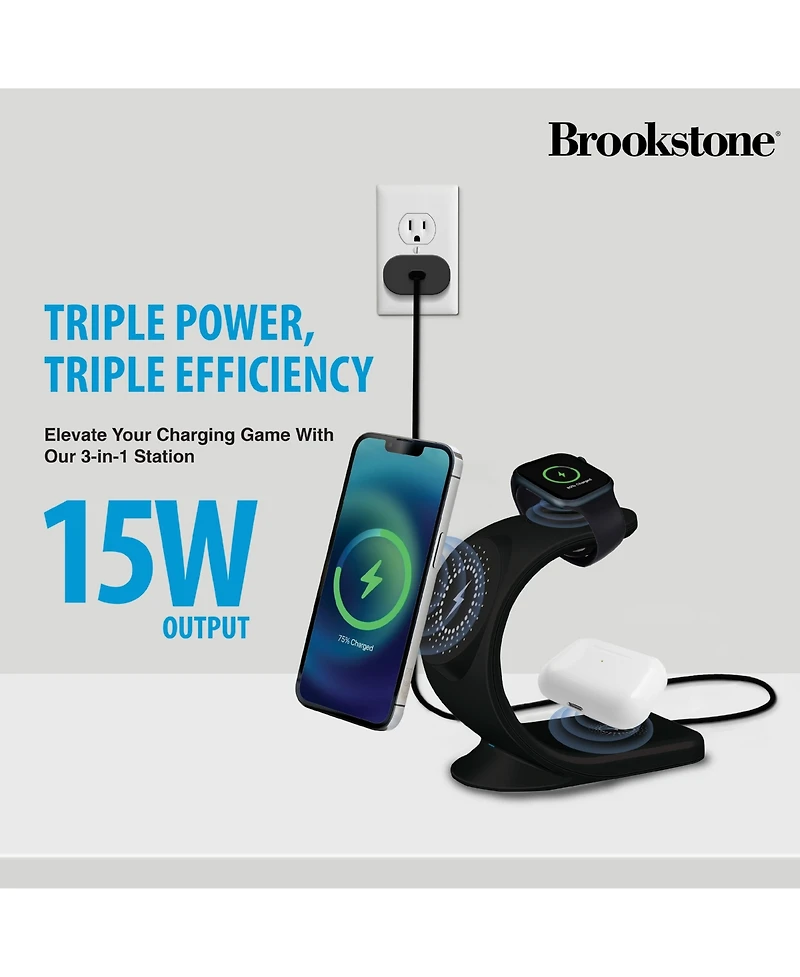 Brookstone 3-In-1 Wireless Magsafe Charging Moon for iPhone, Airpods, and Apple Watch