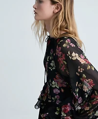 Mango Women's Floral Ruffled Blouse Top