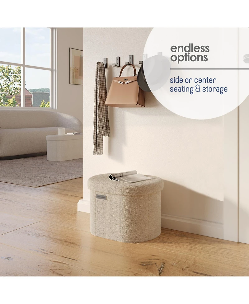 Ovel Boucle Ottoman Storage Bench – Modern Foot Stool