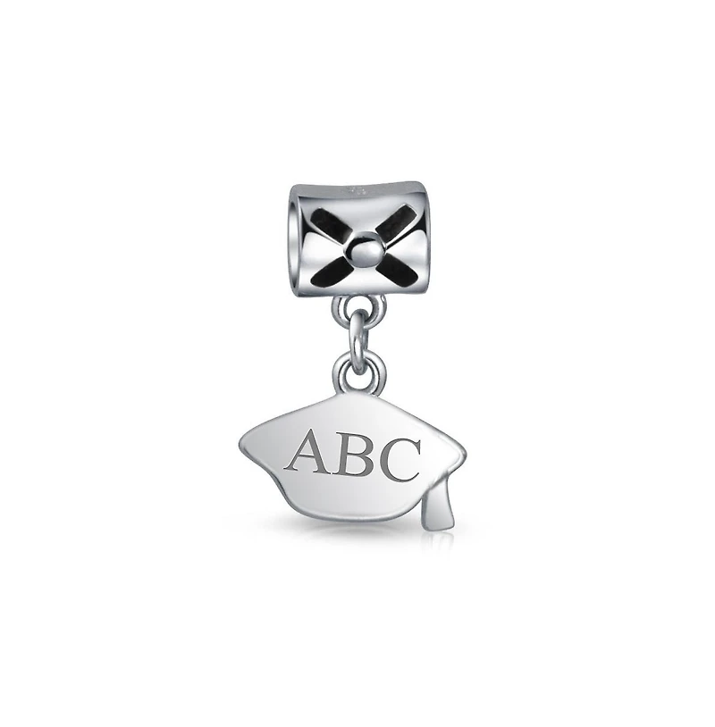Bling Jewelry Oval Graduate Cap Dangle Charm Bead Sterling Silver Bracelets