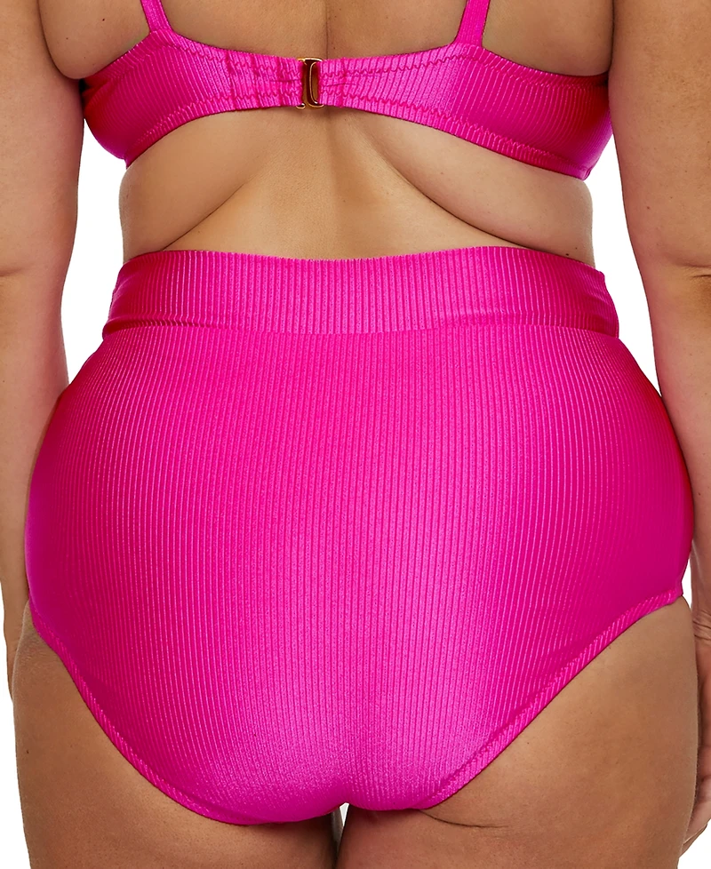 Becca Etc Plus Monte Carlo Rib Shirred High-Waist Bikini Bottoms