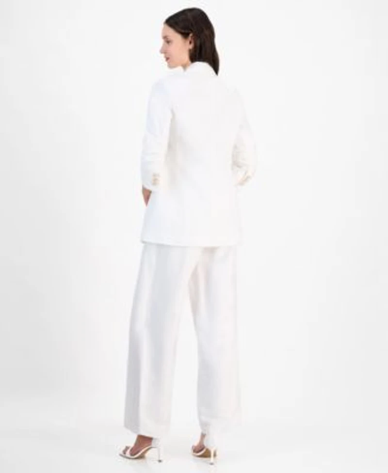 Anne Klein Womens Notch Collar 3 4 Sleeve Open Jacket Pull On Flyaway Wide Leg Pants