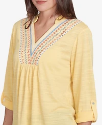 Ruby Rd. Petite Soft Relaxed Textured Trim V-Neck Top