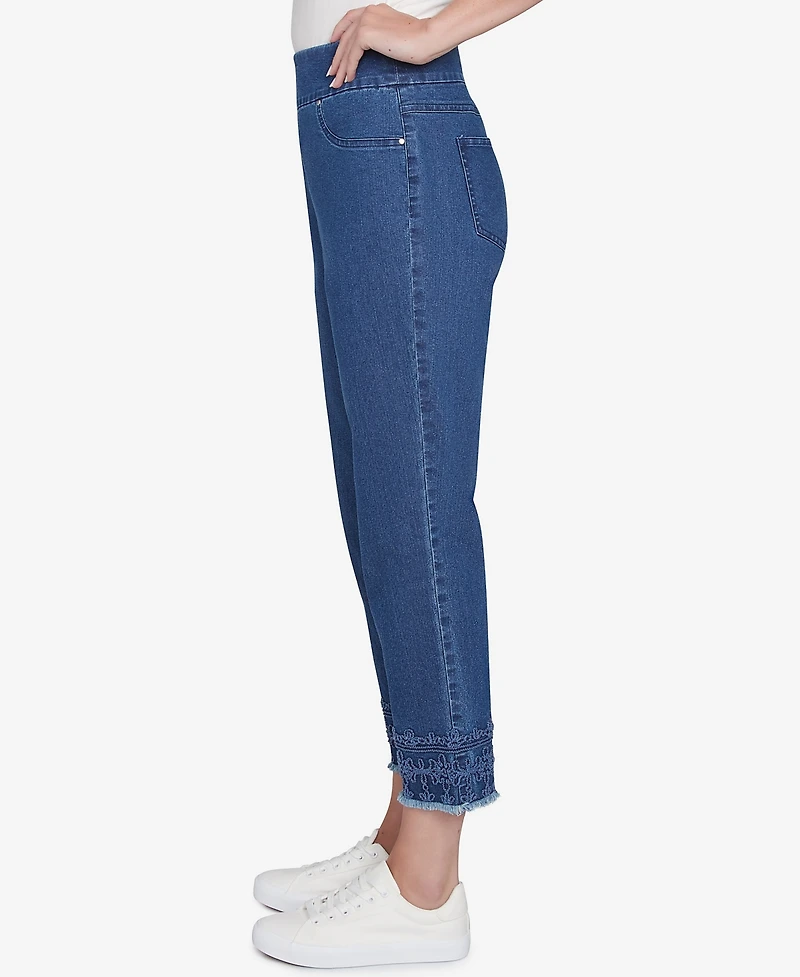 Ruby Rd. Petite Embroidered Extra Stretch Dark Denim Jeans