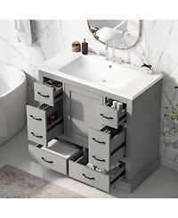 Streamdale 36" Bathroom Vanity with Sink Combo, Six Drawers, Multi-Functional Drawer Divider, Adjustable Shelf, Grey