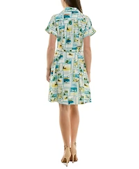 Taylor Petite Printed Short-Sleeve Belted Shirtdress