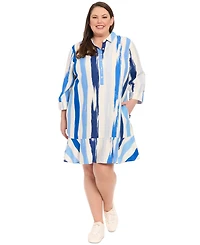 London Times Plus Size Printed Flounce-Hem Shift Dress