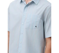 Calvin Klein Men's Relaxed Fit Short Sleeve Poplin Striped Button-Front Shirt