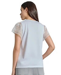 Jones New York Women's Crochet Flutter-Sleeve Top