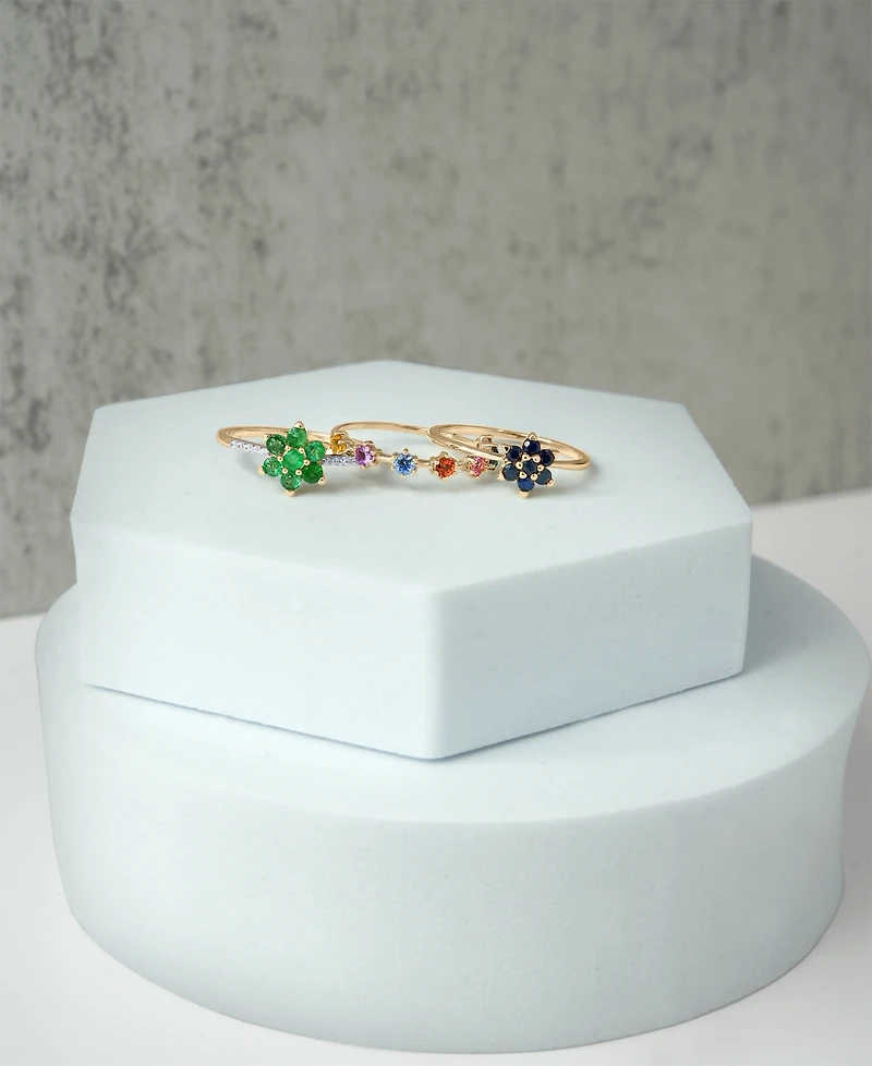 Emerald (1/2 ct. t.w.) & Diamond (1/20 ct. t.w.) Flower Ring in 14K Gold over Sterling Silver