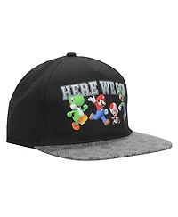 Super Mario Boys Bros Here We Go Black Snapback Hat