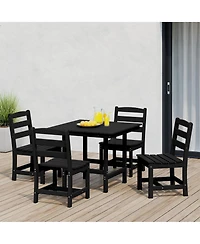 5-Piece Hdpe Outdoor Square Patio Dining Table Set with Armless Side Chairs