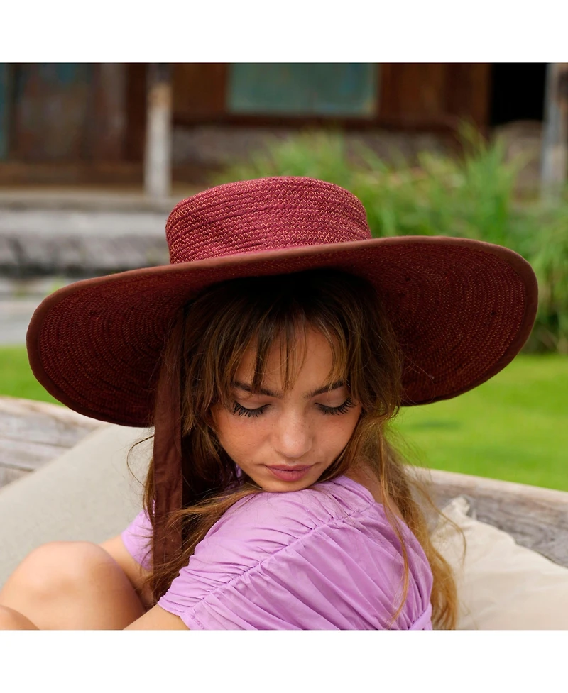 Brunna.co Lolo Wide-brim Jute Boater Hat in Burgundy