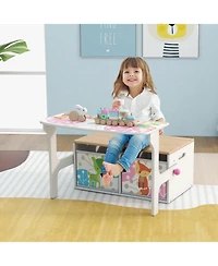 3 in 1 Kids Convertible Activity Bench with 2 Removable Fabric Bins