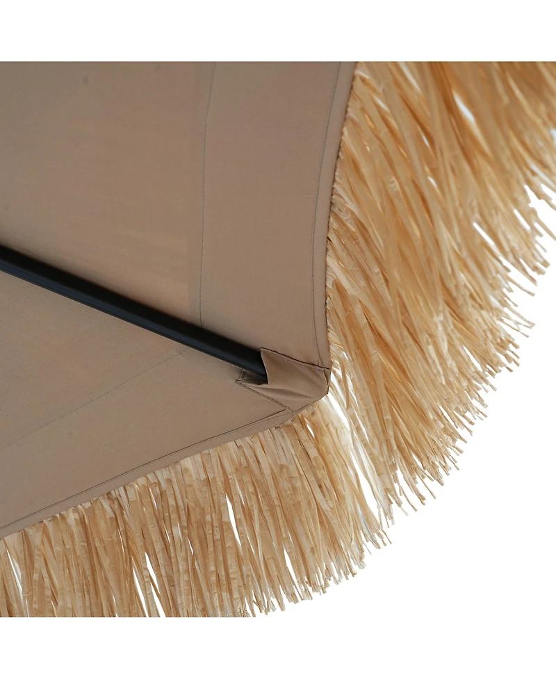 10 ft. Outdoor Double Layer Hawaiian Style Market Umbrella in Brown with Base and Crank Tilt