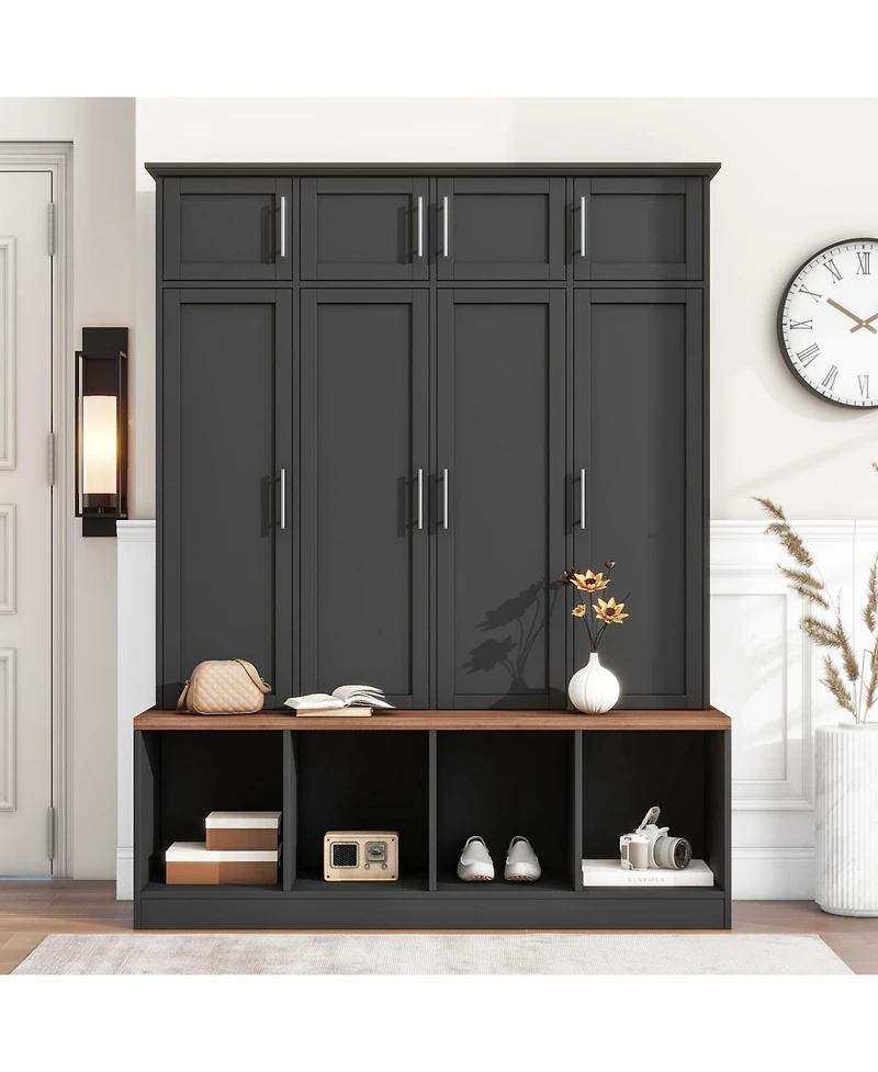 Streamdale Versatile Hall Tree with Hooks, Storage Bench, and Cabinet