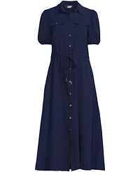 Lands' End Women's Twill Button Front Fluid Short Sleeve Dress