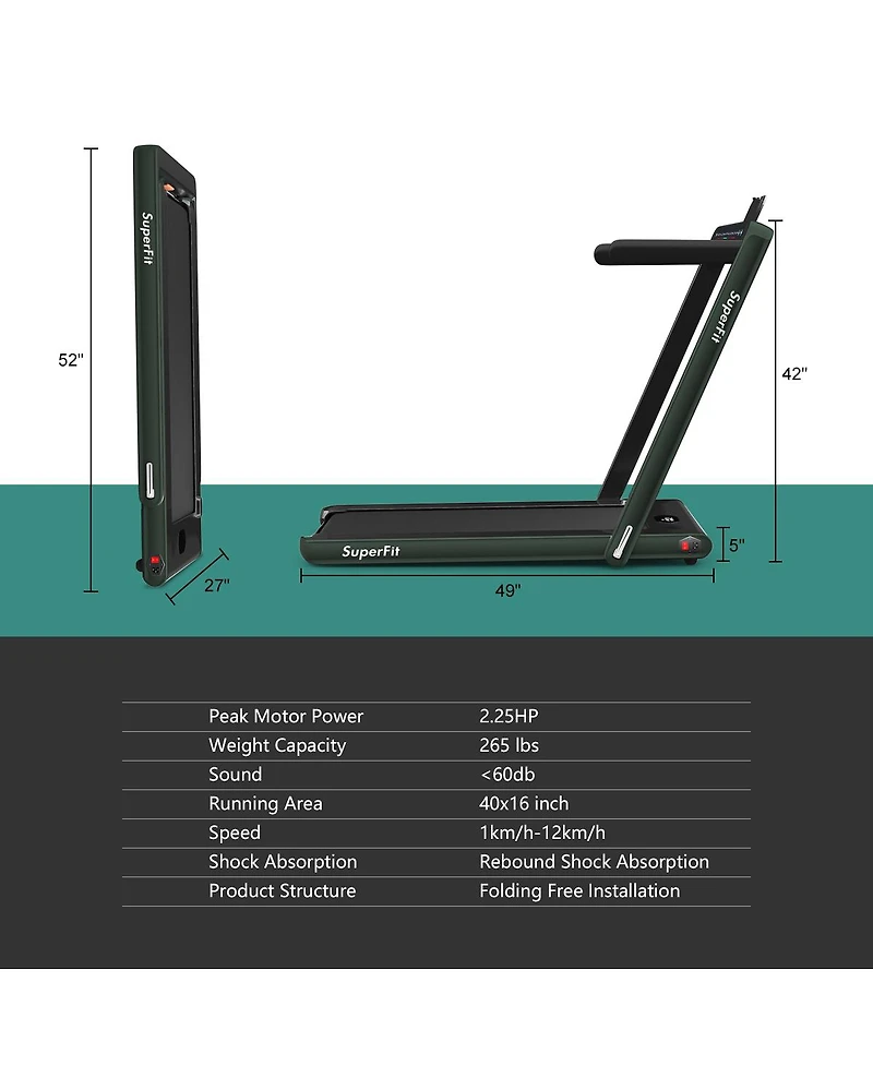 Gymax 2 1 Folding Treadmill 2.25HP Running Machine w/ Dual Display