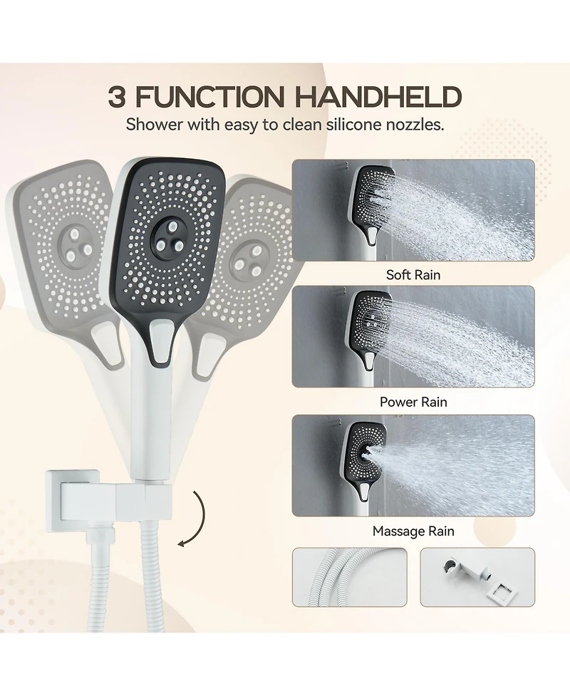 2-Function Shower System, Wall Mounted 10" Rain Shower Head, High-Pressure Luxury Shower Faucet Set with Temperature Display, Matte White