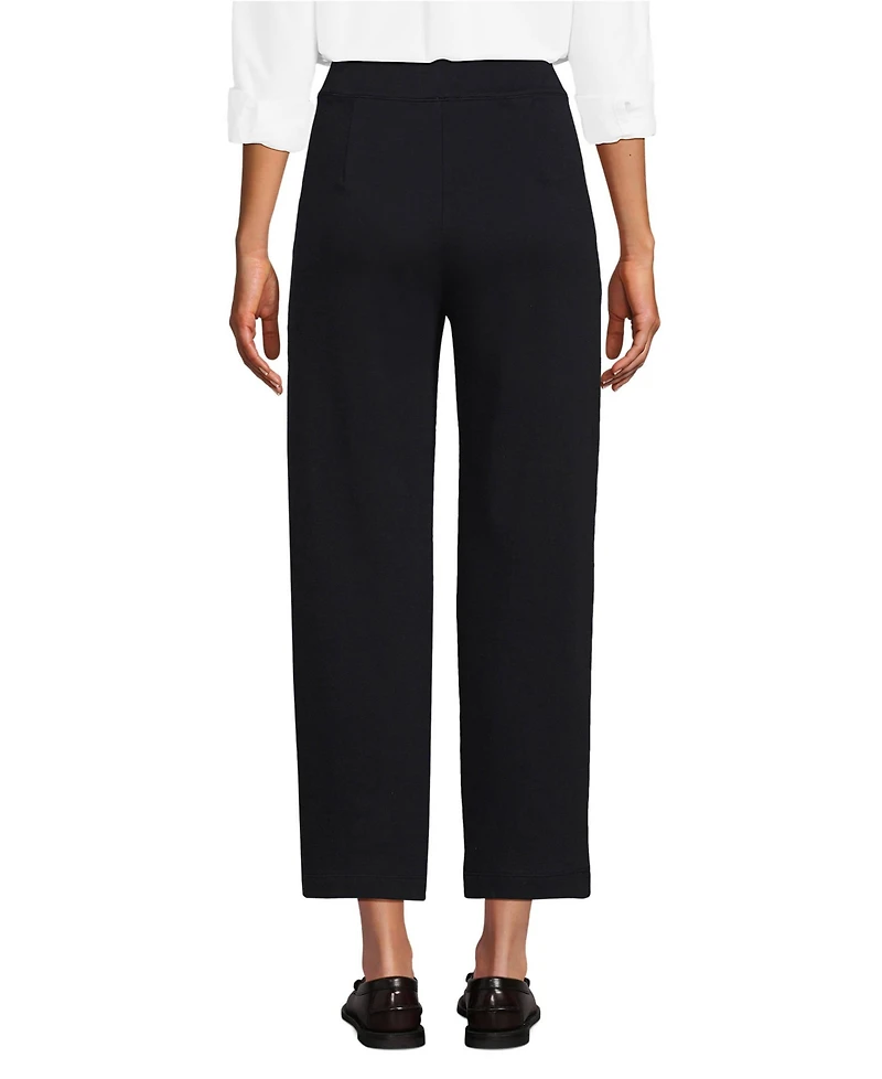 Lands' End Women's Sport Knit High Rise Pleated Straight Leg Crop Pants