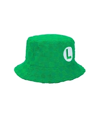 Super Mario Men's Bros Luigi Logo Green Checkered Bucket Hat
