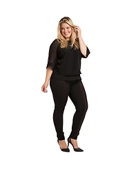 Plus Women's Stretch Sheer Panel Ponte Legging