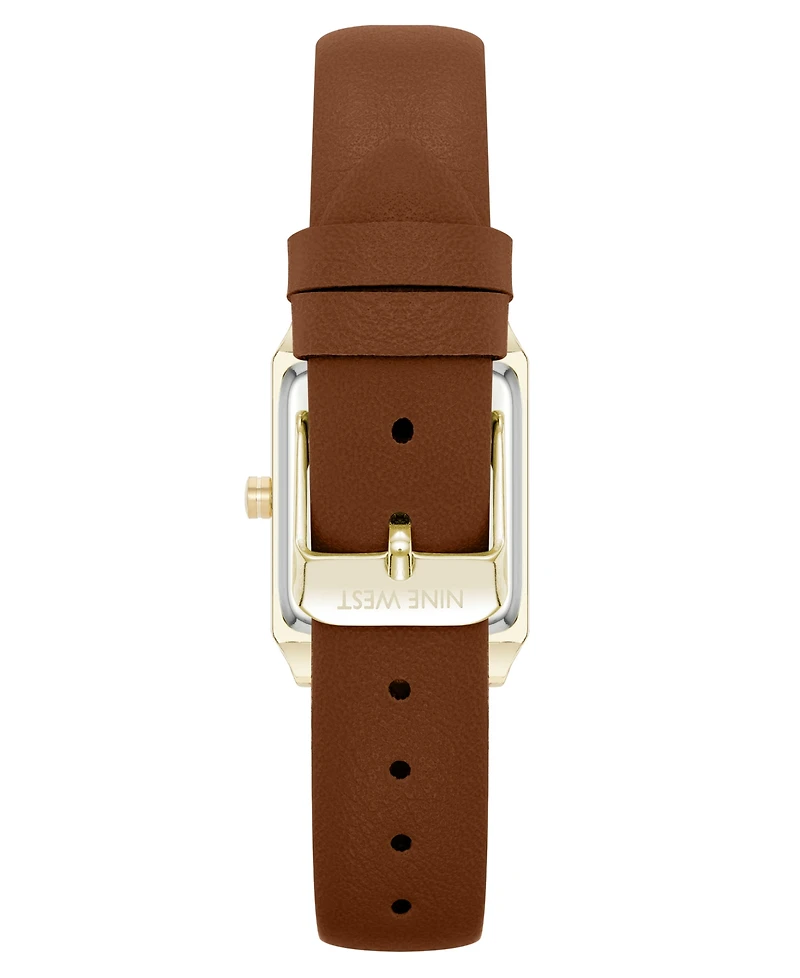 Nine West Women's Quartz Rectangular Gold-Tone and Polyurethane Leather Band Watch