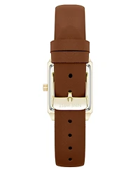 Nine West Women's Quartz Rectangular Gold-Tone and Polyurethane Leather Band Watch