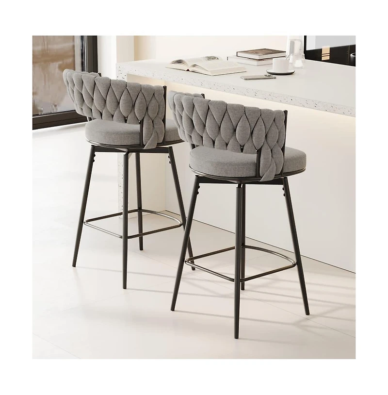 Set of 2 Counter Height Swivel Stools, 26.3 Inch Modern Upholstered Chairs with 360° Rotation and Metal Frame -The Pop Home